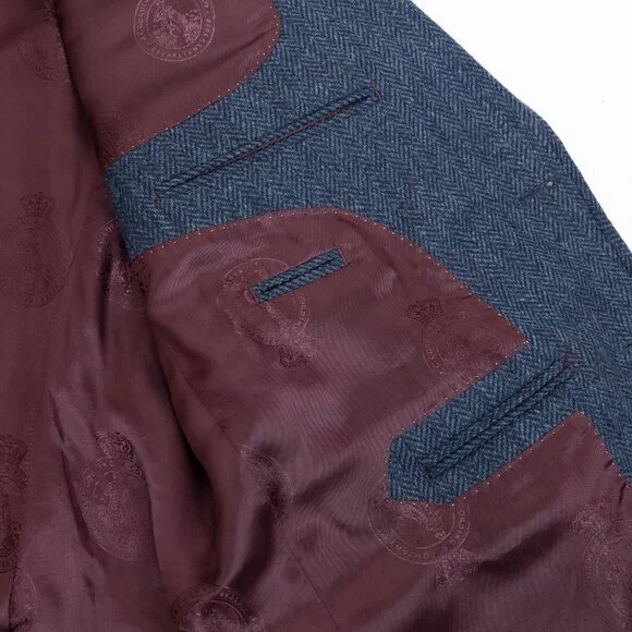 Cordings London Herringbone Tweed Blazer 44R Navy 100% Wool Jacket - Picture 12 of 15